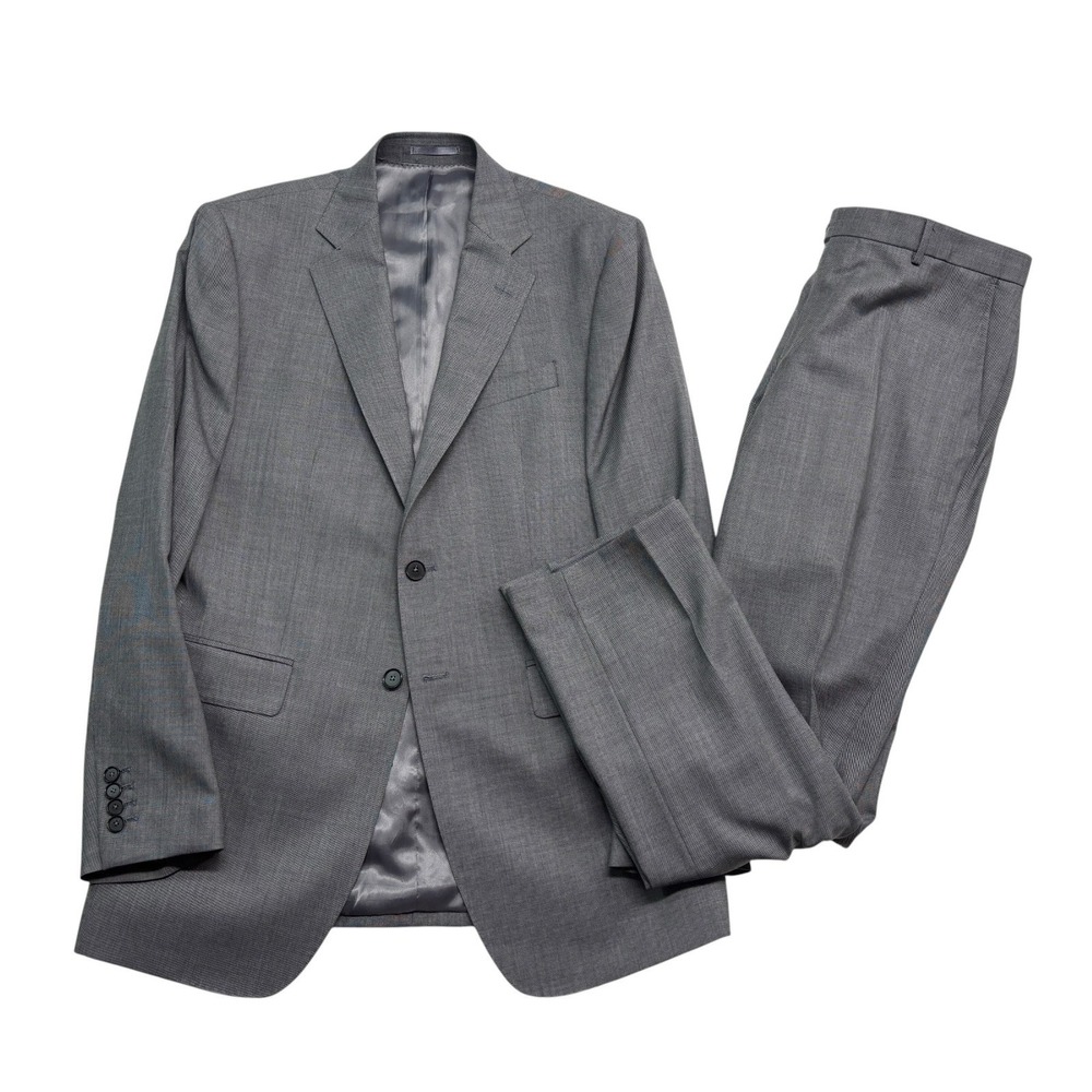 Charles Tyrwhitt 40L 34x32 Gray Sharkskin 2pc Pant Suit Slim Fit 100% Wool